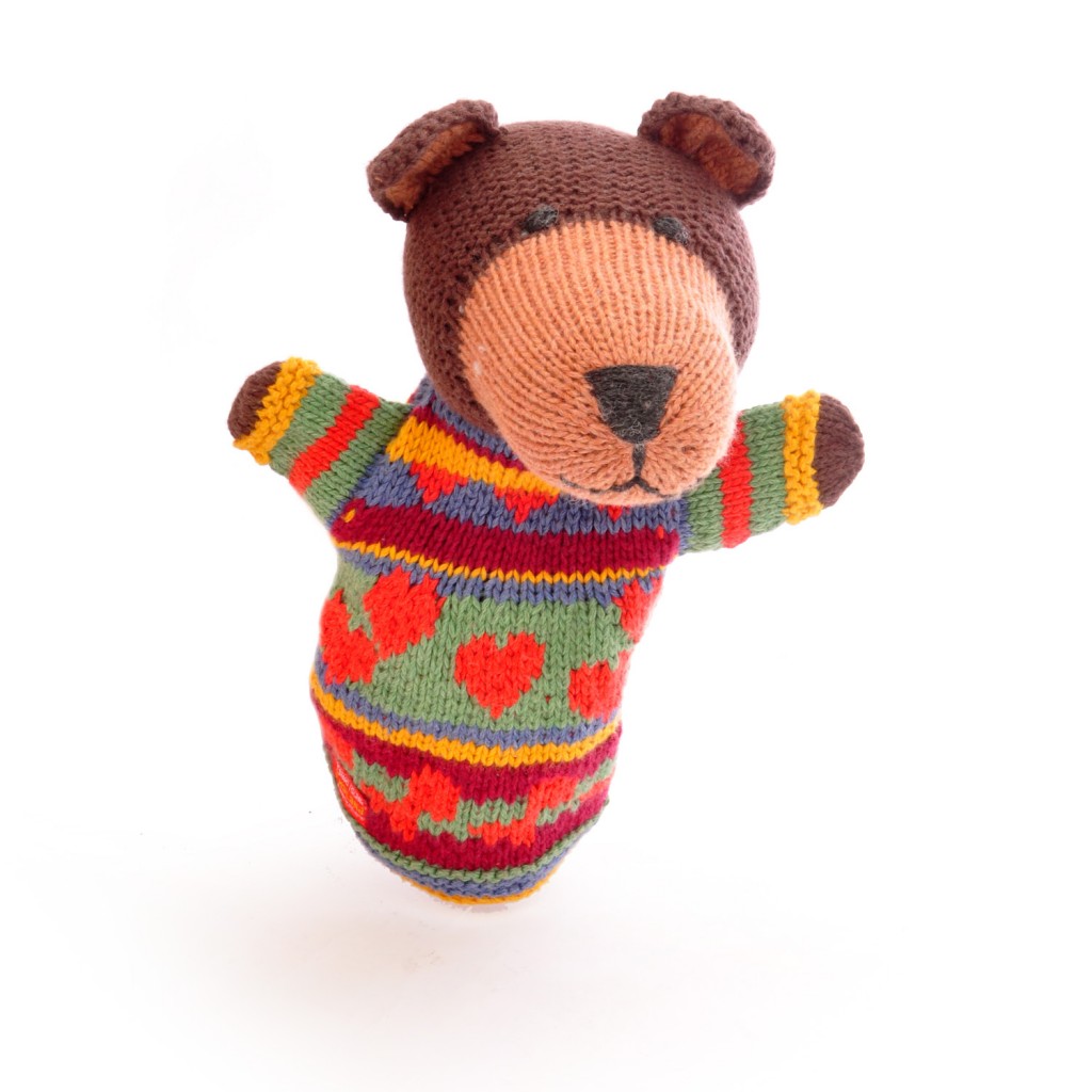 Brown Bear Hand Puppet in Organic Cotton ChunkiChilli