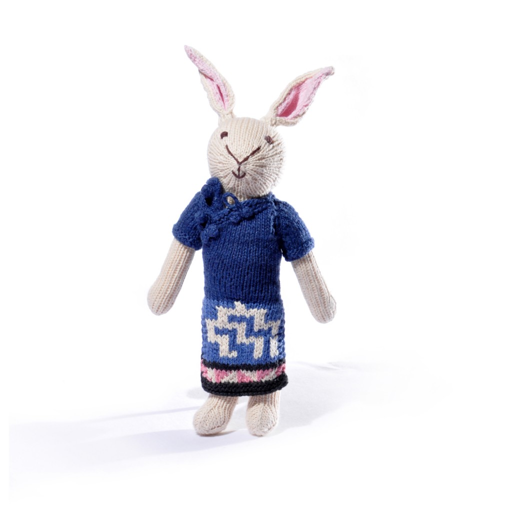 Organic Cotton Rabbit Soft Toy in Chinese Pattern Dress ChunkiChilli