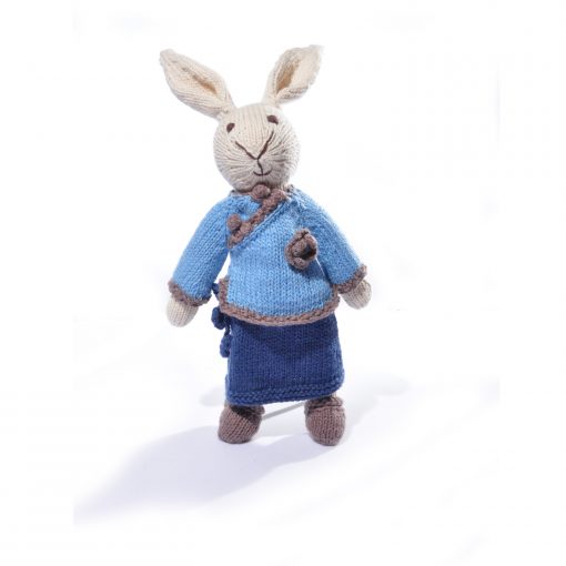 Organic Cotton Rabbit Soft Toy in Chinese Blue Outfit ChunkiChilli