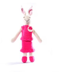 Rabbit Soft Toy in Raspberry Flower Suit