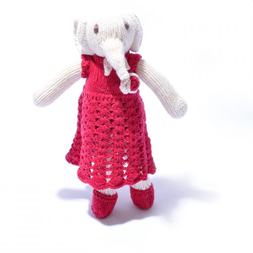 Organic Cotton Elephant Soft Toy in Crochet Dress by ChunkiChilli