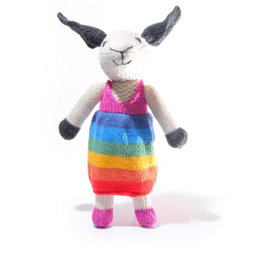 sheep soft toy in rainbow dress