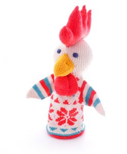 Hand knitted chicken puppet