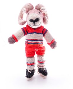 Ram soft toy in ice hockey outfit