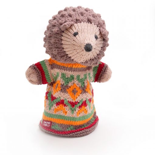 ChunkiChilli Hand Knitted Hedgehog Hand Puppet in Organic Cotton