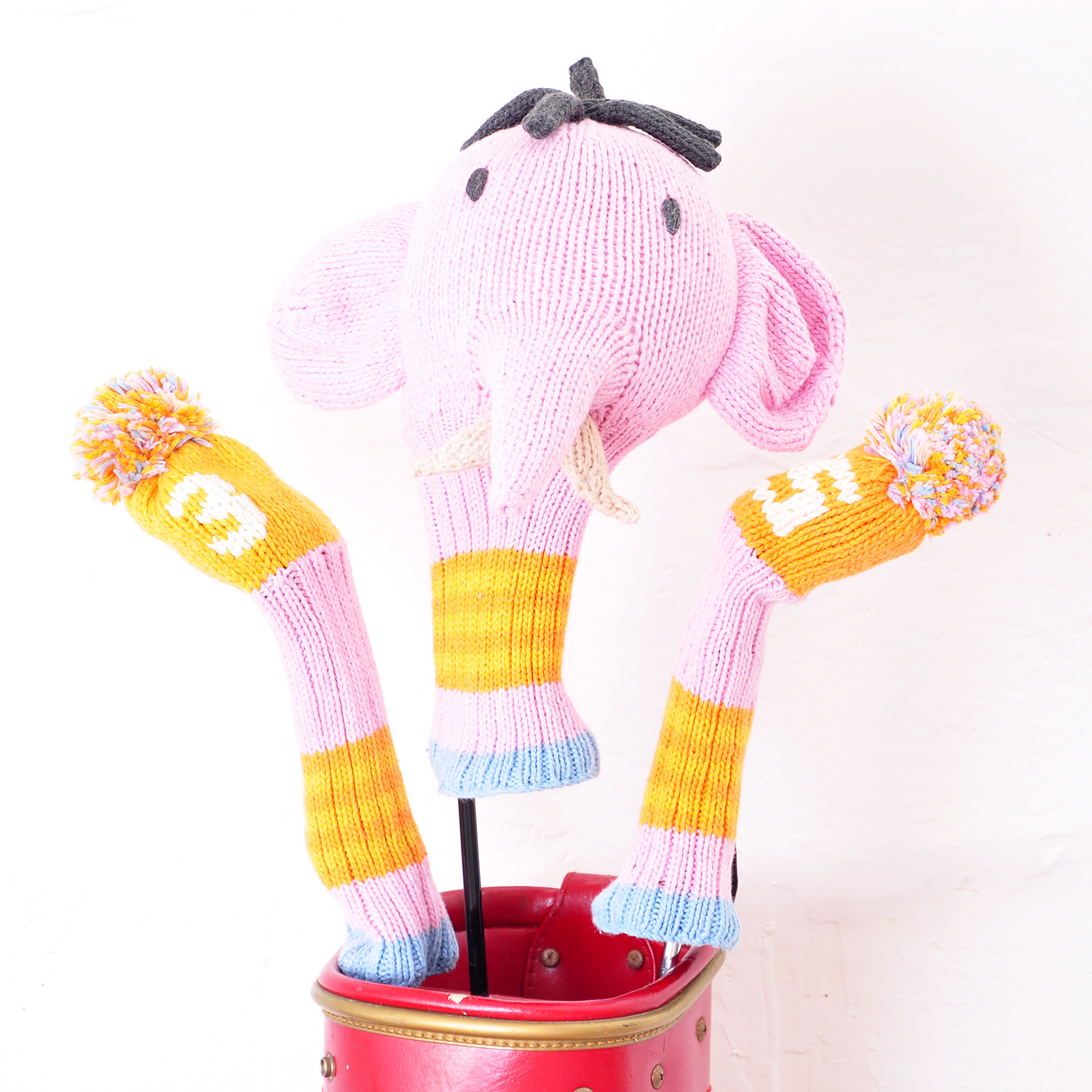 ChunkiChilli Golf Club Cover Set Pink Elephant Big Head and Pompoms