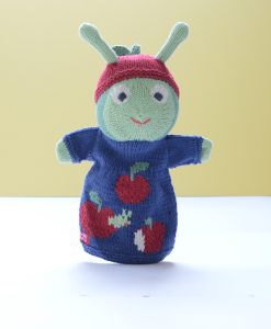 Hand knitted caterpillar hand puppet
